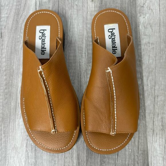 Bagatelle Leather Slip On Slides Flat Sandals Brown Minimalist Coastal Size 7 - Picture 3 of 7